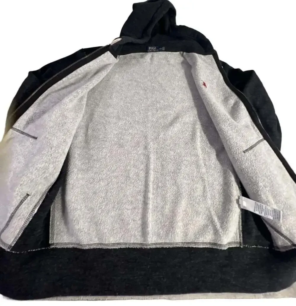 Polo Ralph Lauren Full Zip Hoodie Sweatshirt Dark Gray Heathered Men's Medium